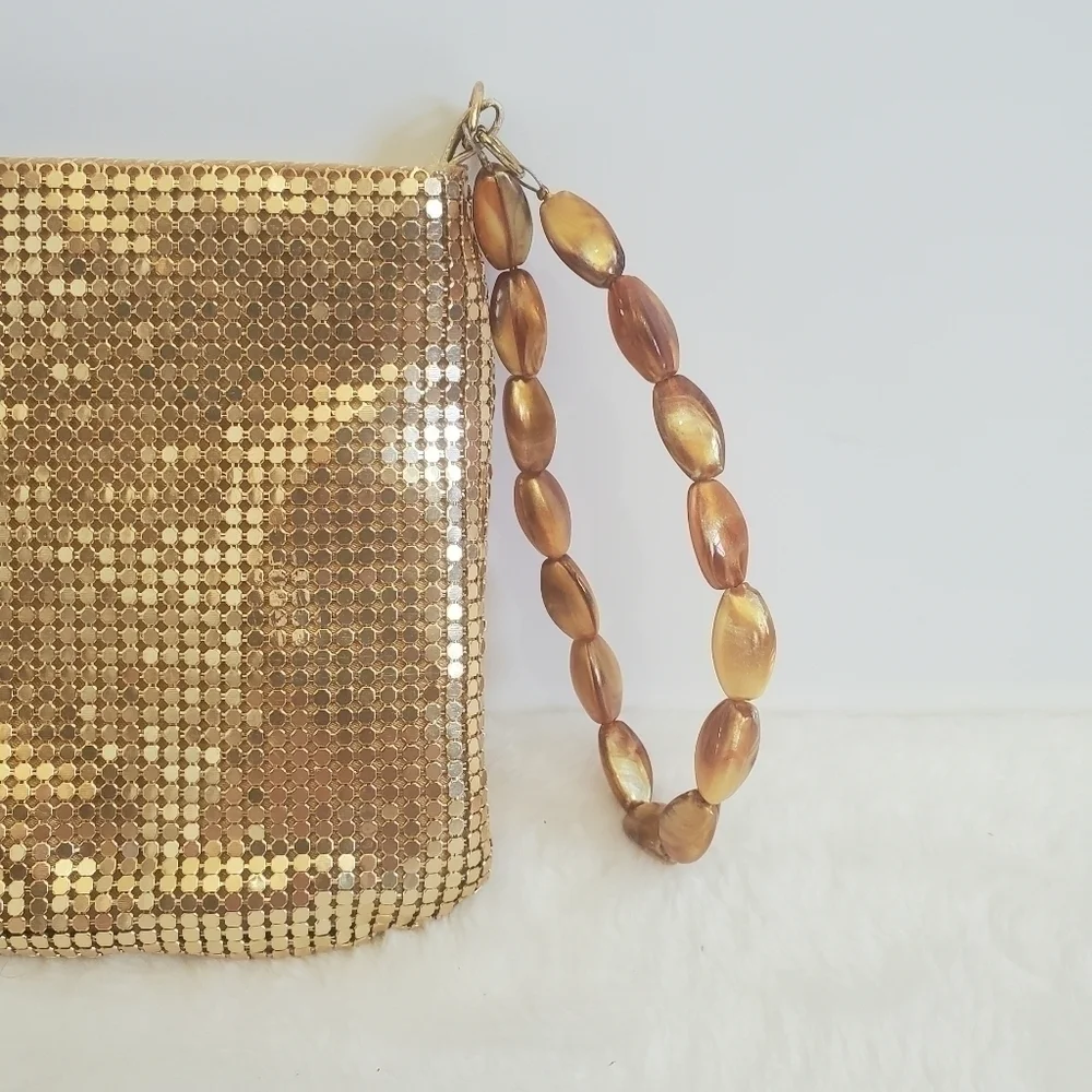 Guess Gold One Starry Night Metal Metallic Mesh Clutch Wristlet Purse
